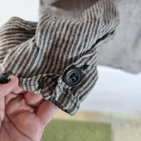 Vtg 90s Flax By Angelheart Striped Linen Button Down Lagenlook Shirt - Picture 10 of 11